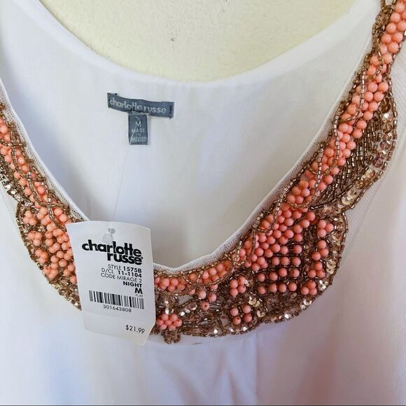 NWT Charlotte Russe White Beaded Tank Top Medium - Picture 4 of 6